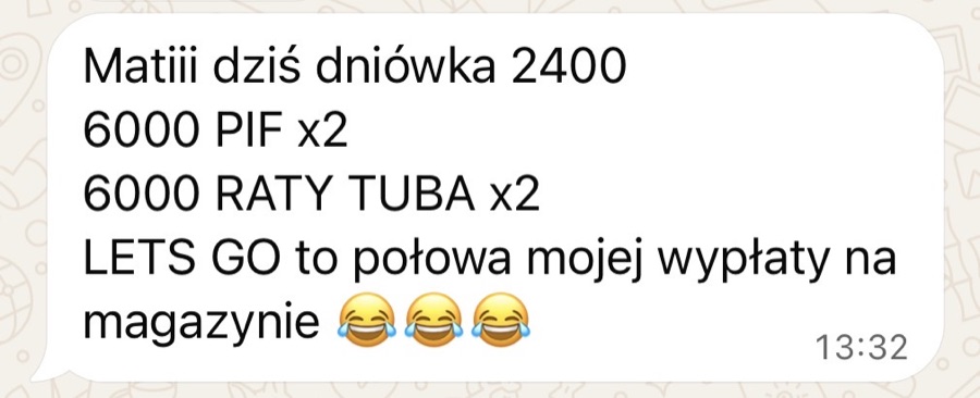 „To połowa mojej wypłaty na magazynie.”